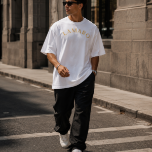 LAMARO Signature Logo Oversized T-Shirt Unisex – White
