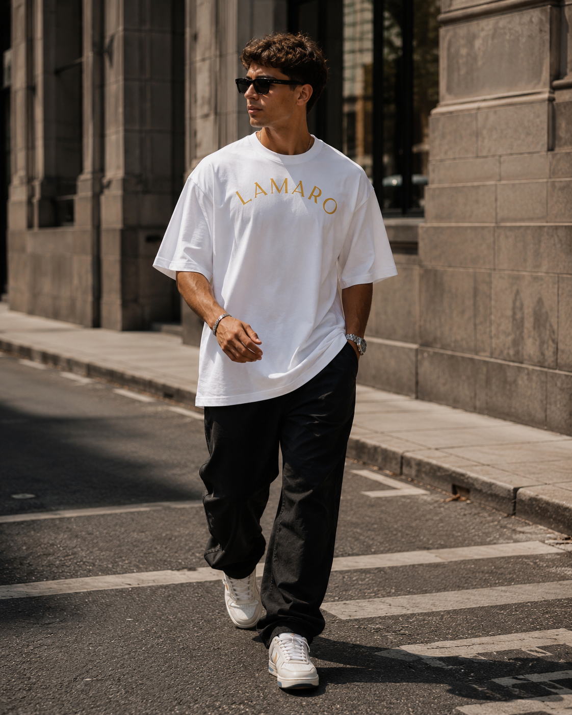 LAMARO Signature Logo Oversized T-Shirt Unisex – White