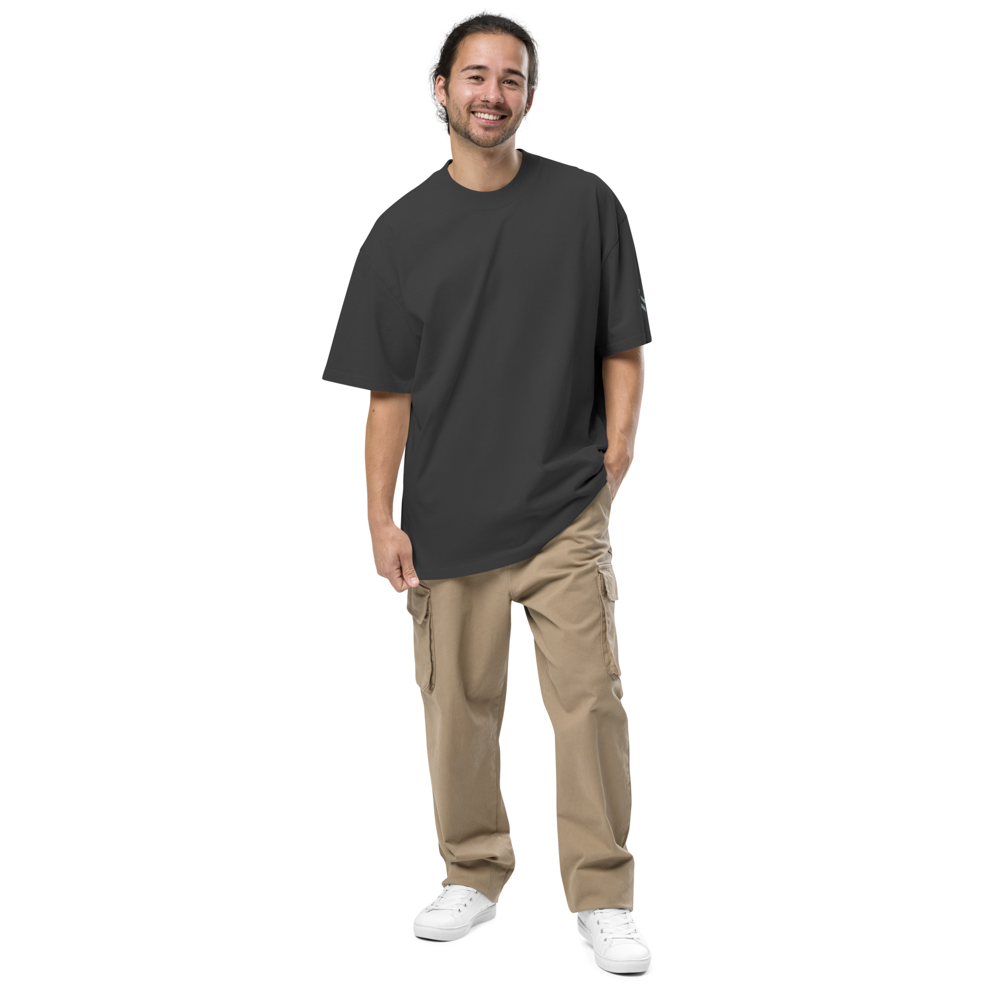 LAMARO Faded Oversized T-Shirt mit Ärmeldruck mens oversized faded t shirt faded black front 6a75b5dbd24a6.jpg