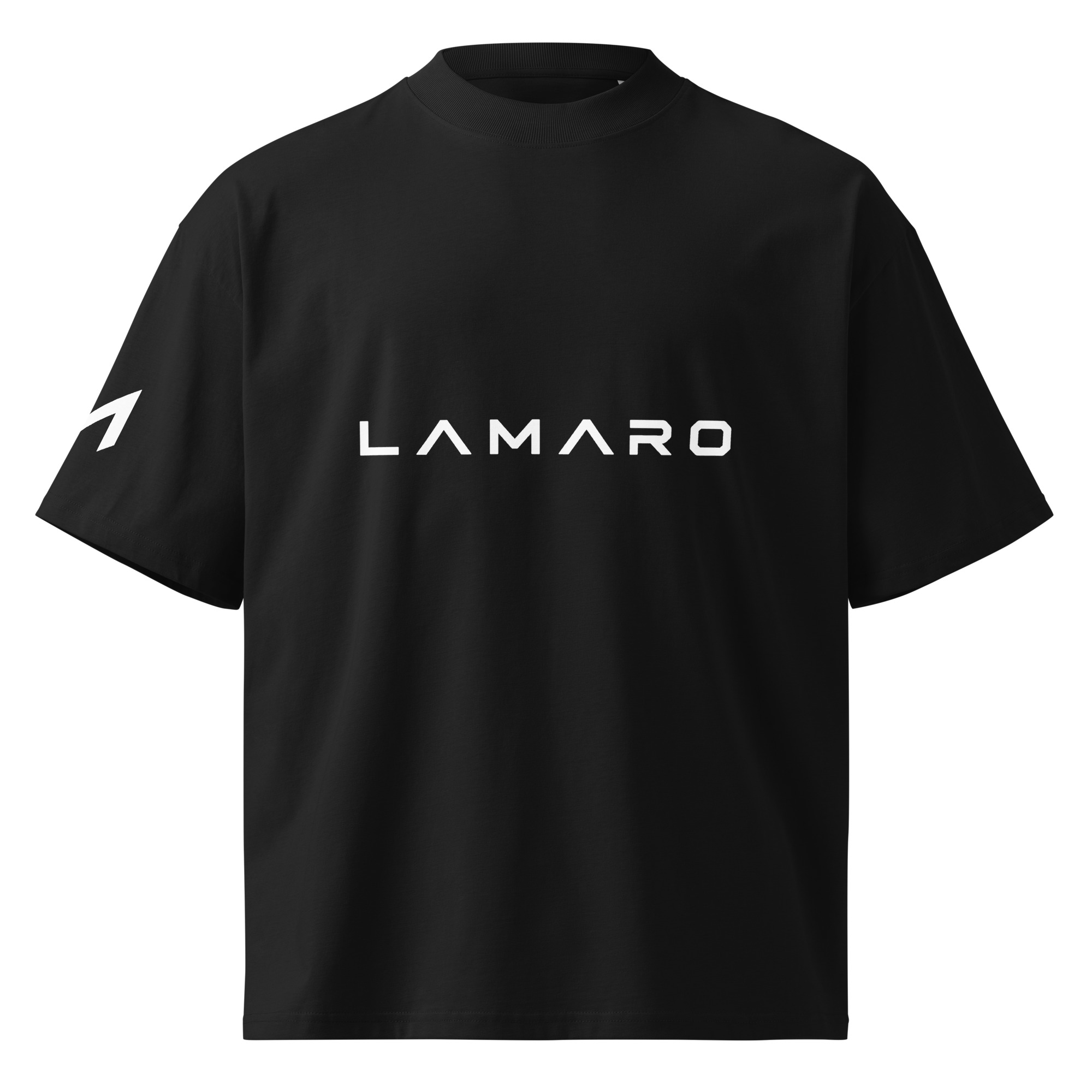 Oversized Unisex Bio-T-Shirt mit Lamaro Aufdruck Schwarzes LAMARO Oversized Bio-T-Shirt mit Schriftzug auf der Vorderseite