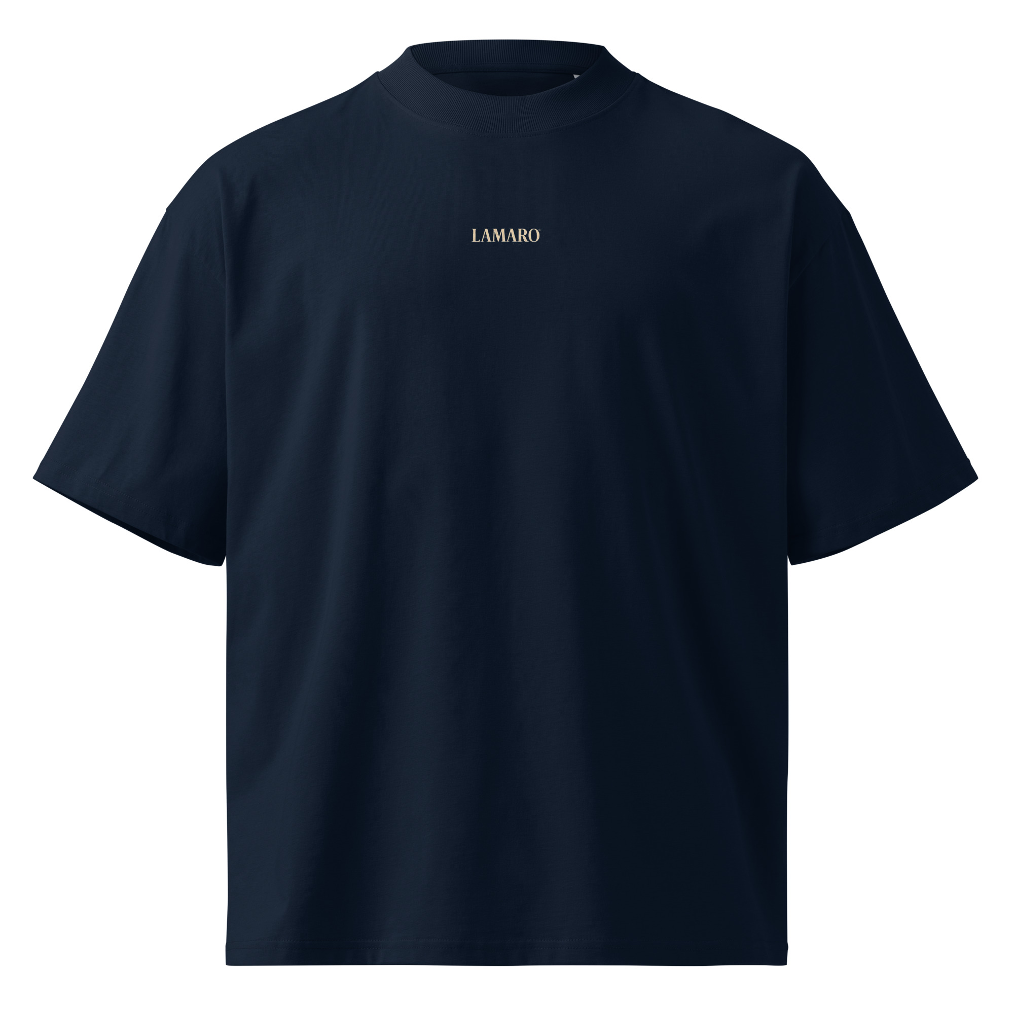 unisex organic oversized high neck blaster 2.0 t shirt french navy front 6a78dc74d9642.jpg