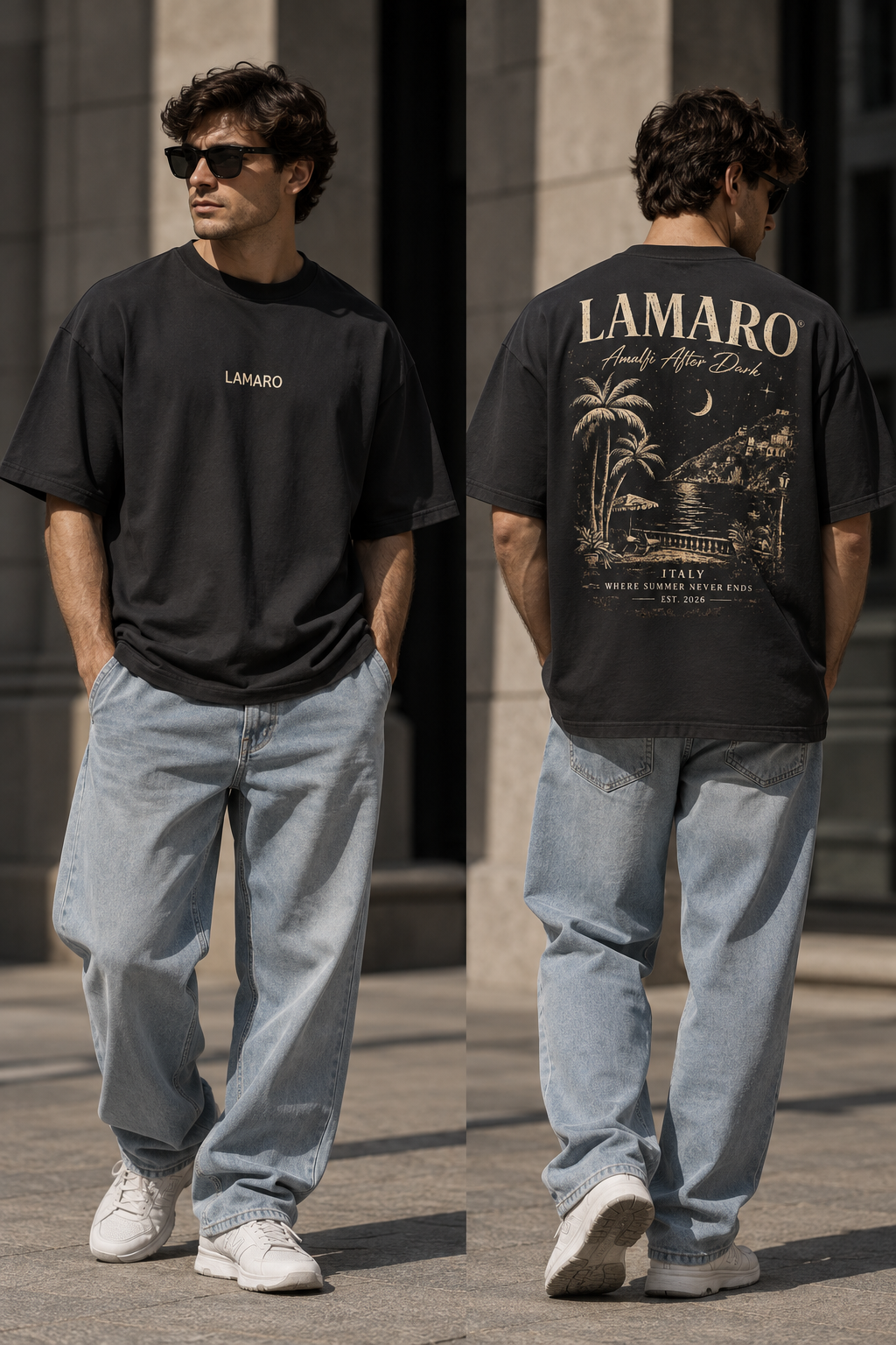 Amalfi After Dark Oversized T-Shirt – Black Amalfi After Dark Oversized T-Shirt